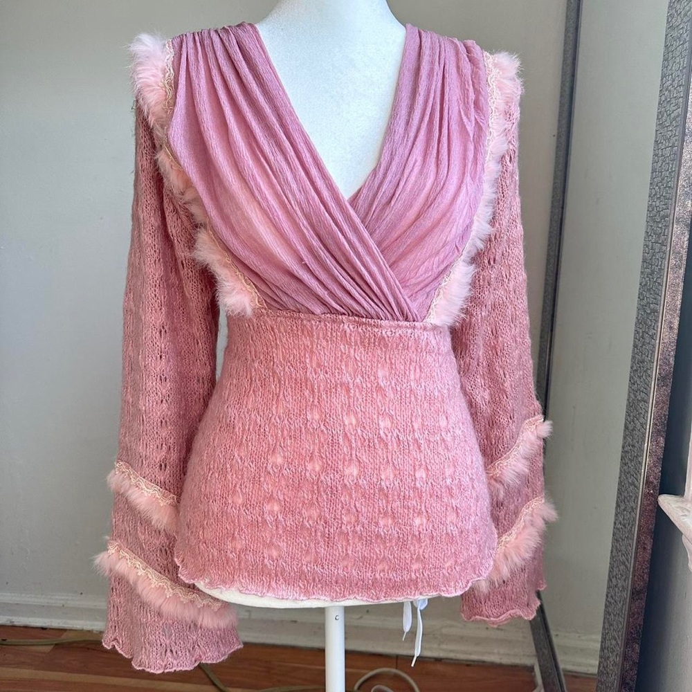 90s Fairycore fur mesh sweater top